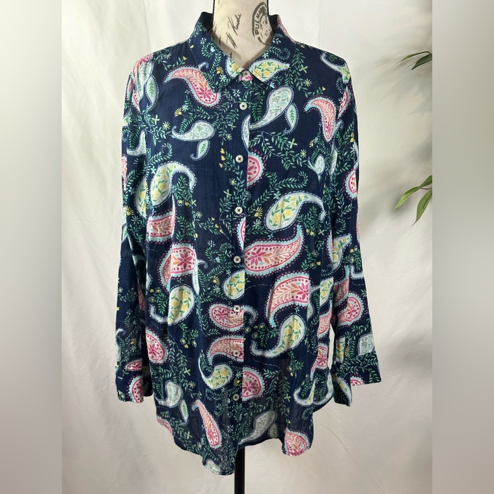 Talbots Button Down Shirt - Navy and Mint - Picture 2 of 12